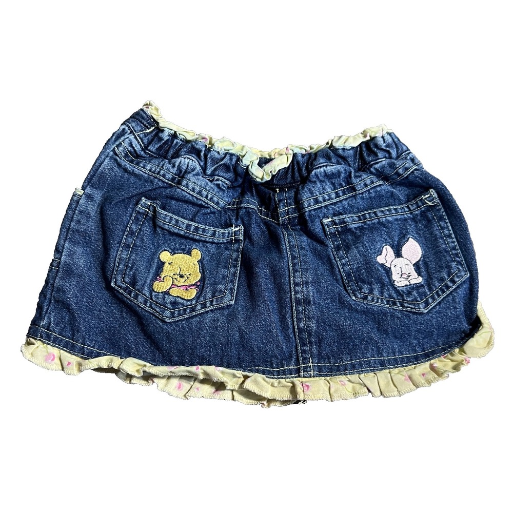 Vtg Winnie the Pooh Piglet Denim Skirt‎ Embroidered Ruffle Hem Sz 18 M Spring